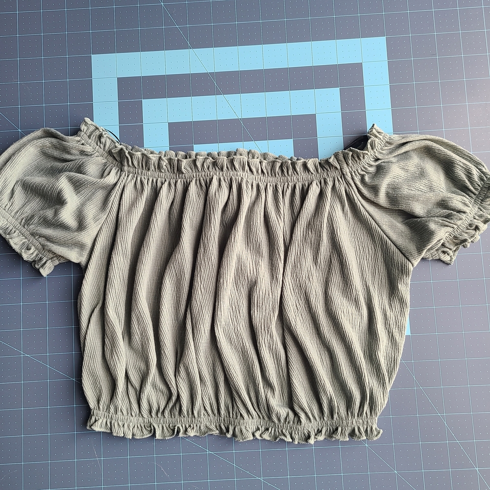 Women's Off-Shoulder Smocked Top - Sage Green Cropped Peasant Like Cottagecore